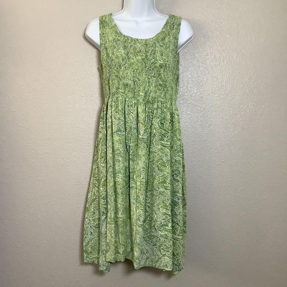 Lost River Green Swirl Artsy Bohemian Fairycore Goblincore Boho Smocked Dress L